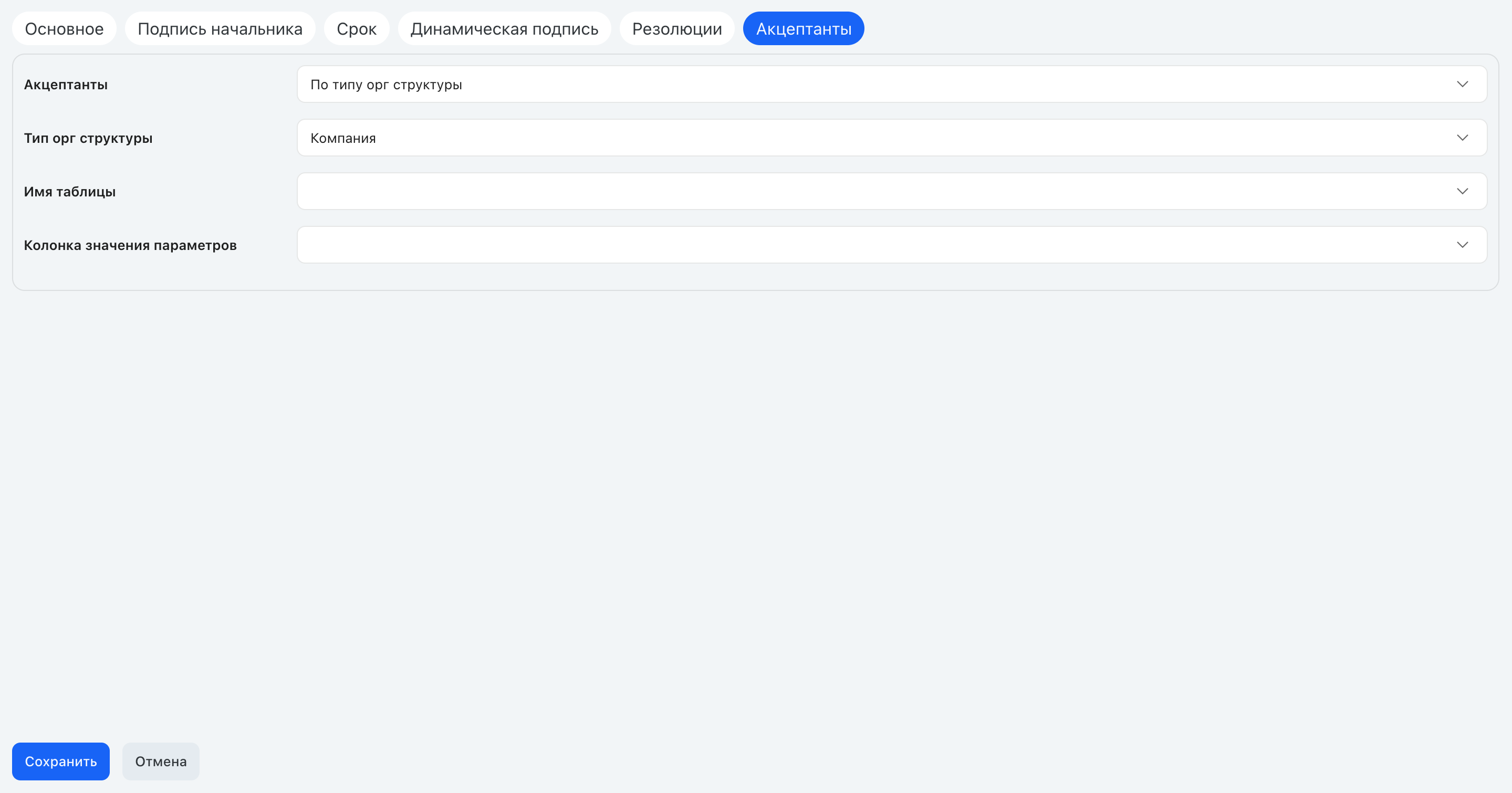 Определение акцептанта «По типу оргструктуры»